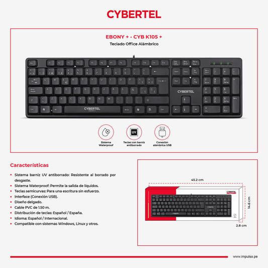 TECLADO USB CYBERTEL EBONY CYB K105