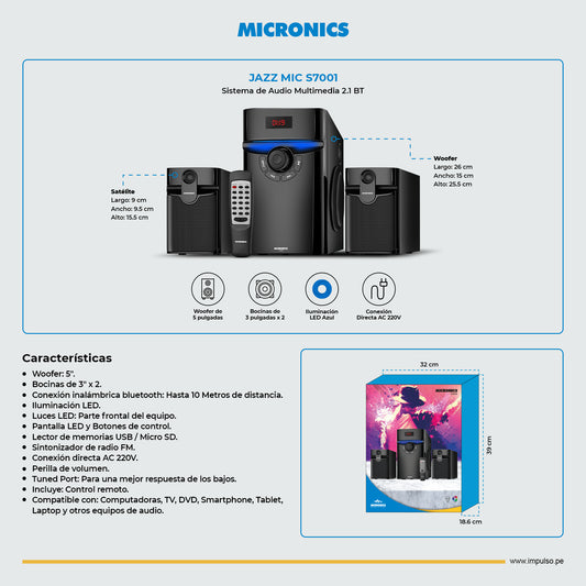 Parlante Micronics JAZZ 2.1 MIC S7001BT