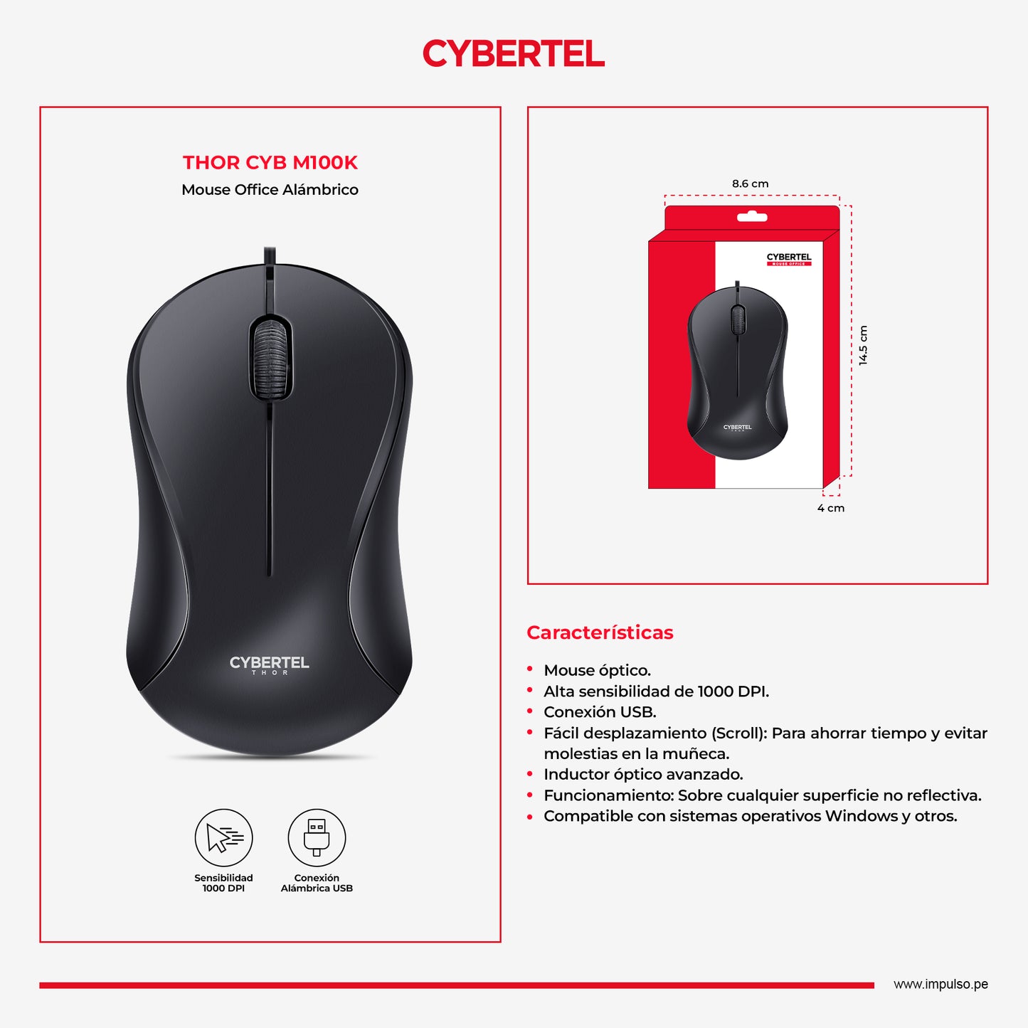 MOUSE  CYBERTEL THOR BLK CYB M100K