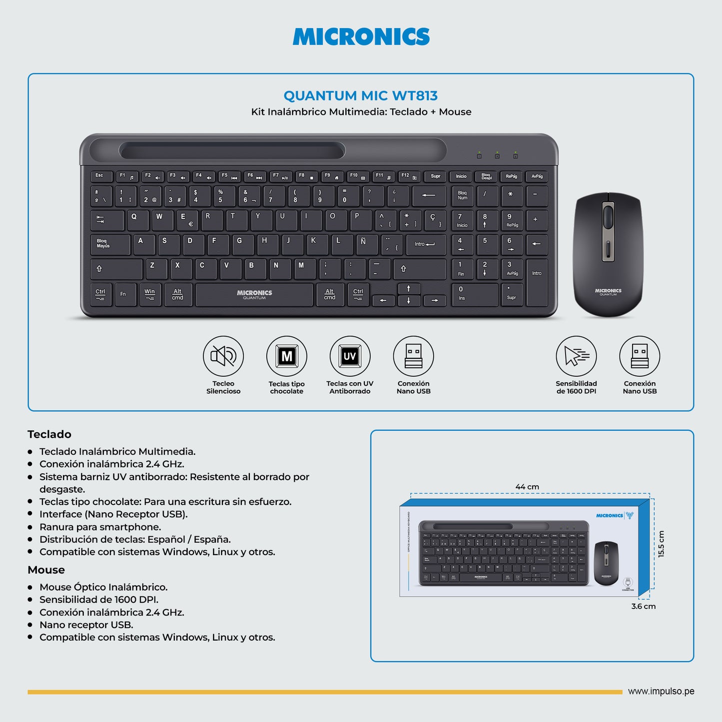Teclado y Mouse Micronics Quantum MIC WT813