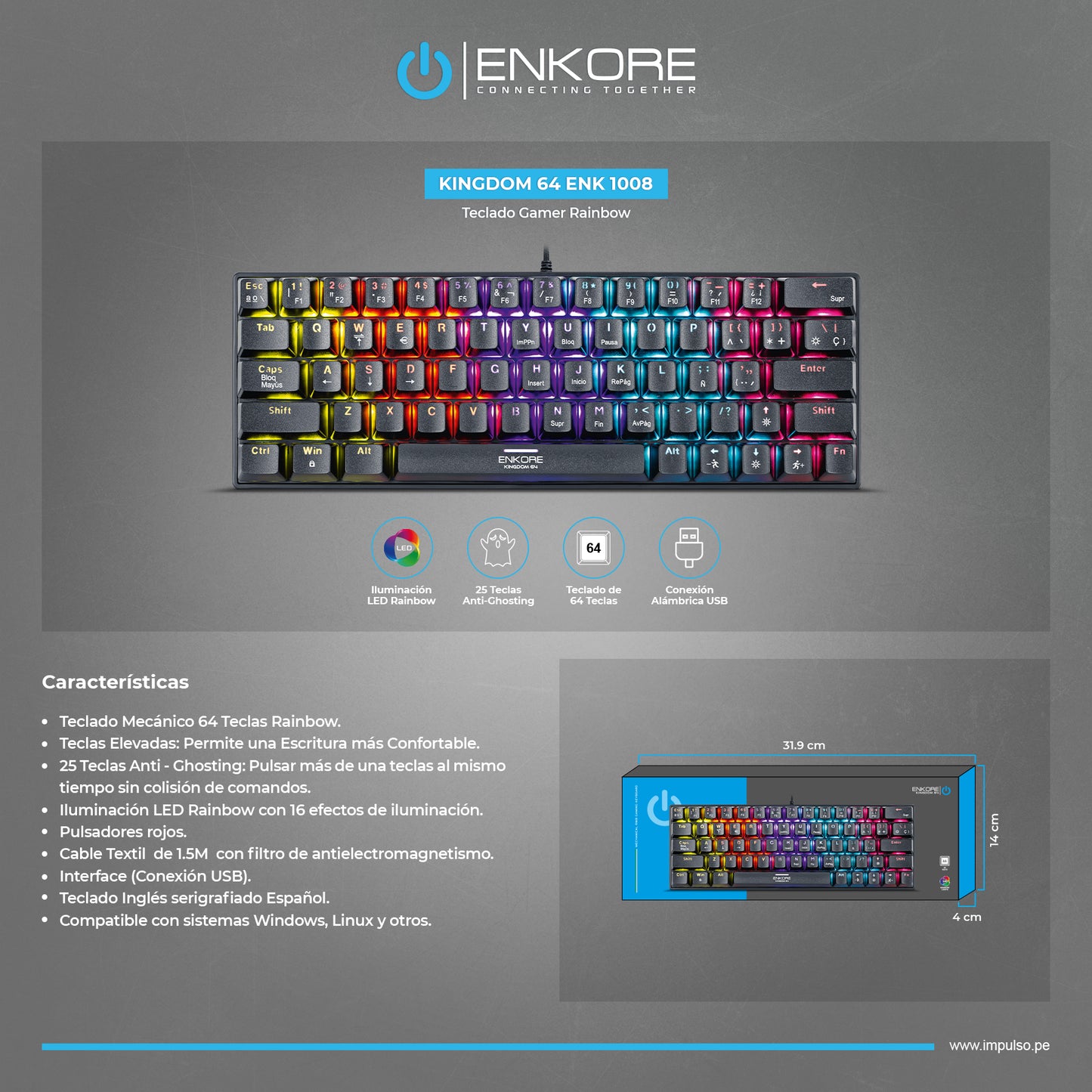 TECLADO MECANICO ENKORE KINGDOM 64 ENK 1008