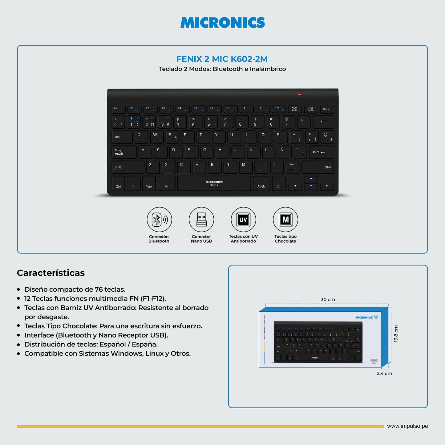 TECLADO BT WIFI MICRONICS FENIX 2 MIC K602-2M