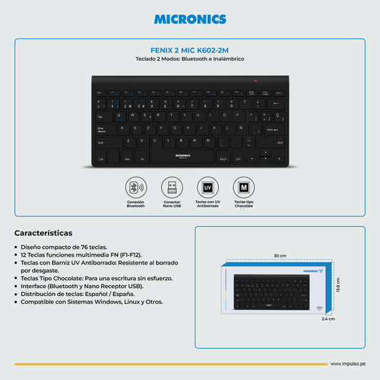 TECLADO BT WIFI MICRONICS FENIX 2 MIC K602-2M