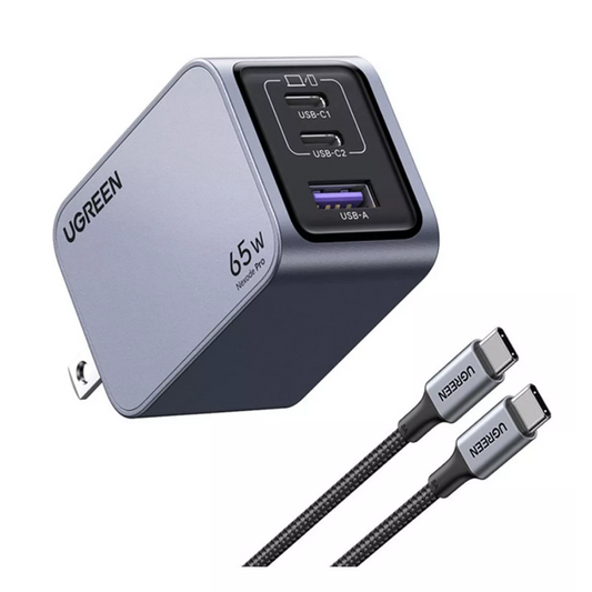 Cargador Carga Rapida UGREEN NEXODE PRO 65W + Cable X755