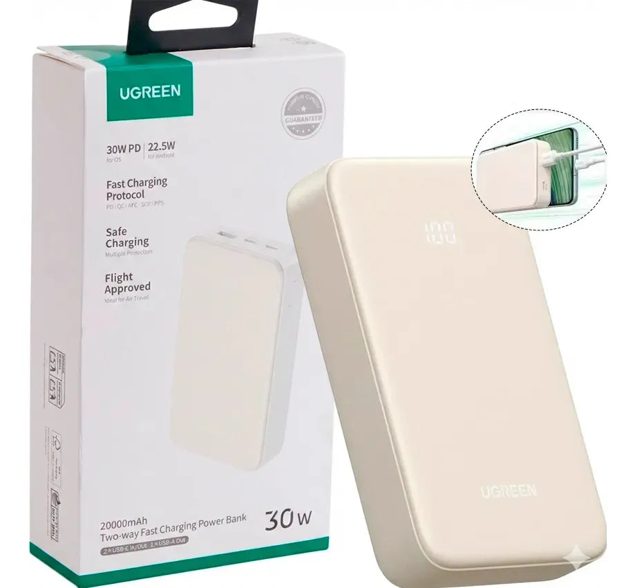 Power Bank Ugreen Pb531 20000mah 30w Carga Rápida Beige