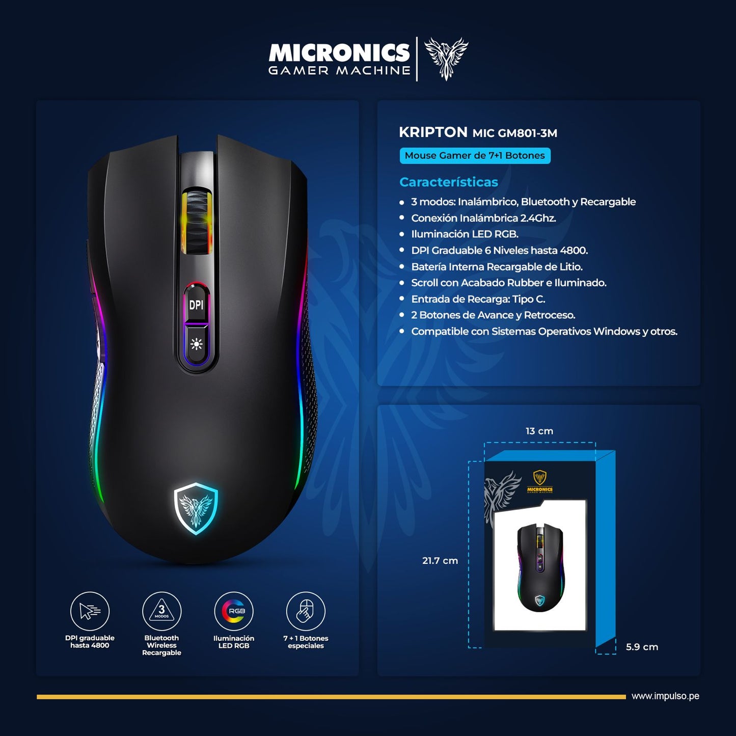 MOUSE GAMER KRIPTON MIC GM800