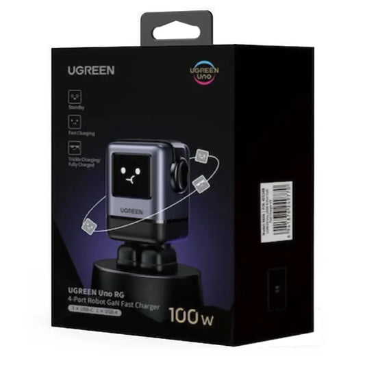 Cargador UGREEN Uno 100W GaN X688 Robot Pantalla TFT 4 Puertos